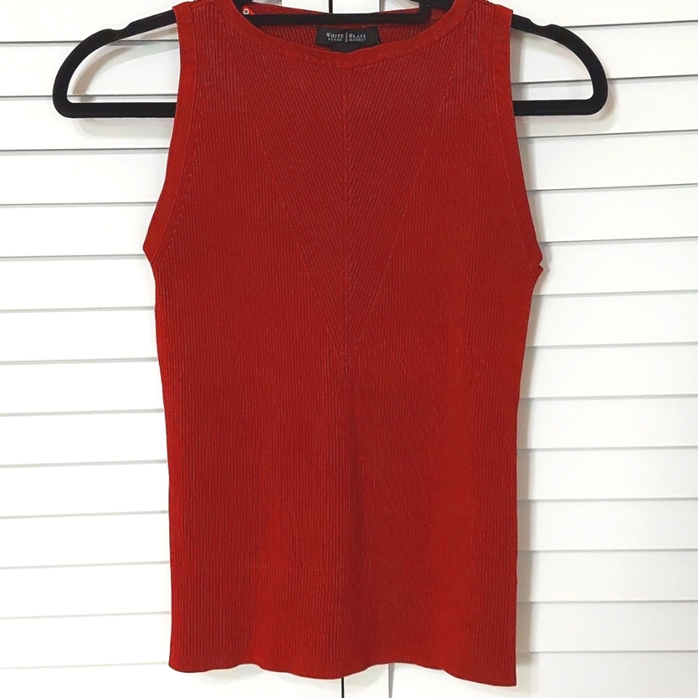 White House Black Market Top, Size Small, Tank, Rust, Ribbed, Stretch Poly